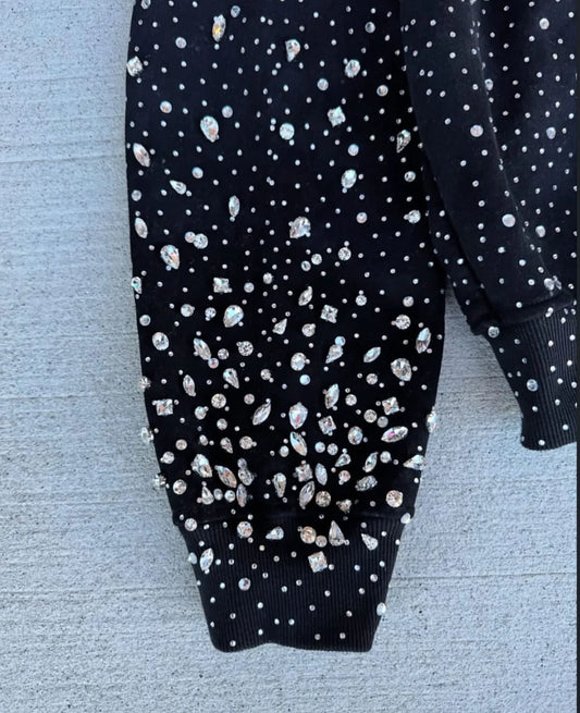 black rhinestone zip