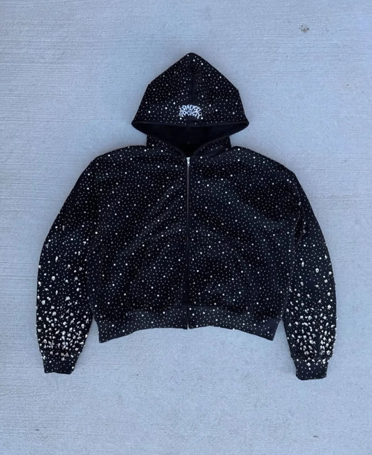 black rhinestone zip